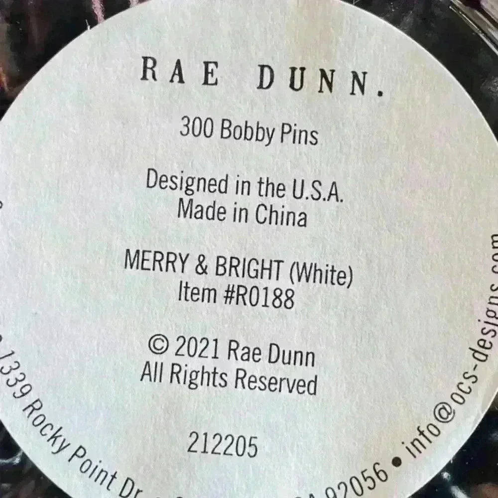 NEW 300 Bobby Pins MERRY & BRIGHT Adorable reusable glass jar w/ Lid by RAE DUNN - Picture 4 of 12